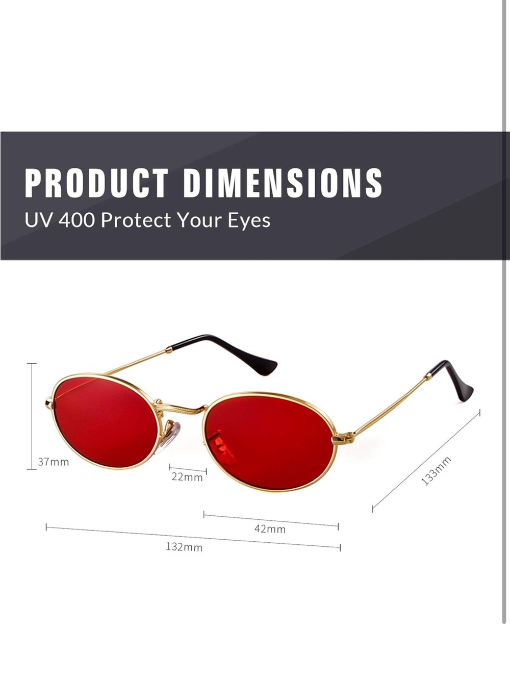 Gold Frame Oval Sunglasses with Red Lenses - Picture 3 of 5